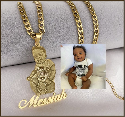 Veluxxe custom designs personalized custom photo necklace customer upload etched engraved jewelry memorabilia remembrance 24k necklace high quality jewelry memorable sentiment gift idea grandparents pets babies rose gold silver PVD physical vapor